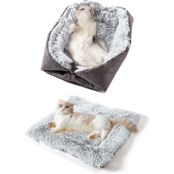 Cat Bed Tvättbar Fluffy Cat Mat - 2 i 1 mjuk sofffilt