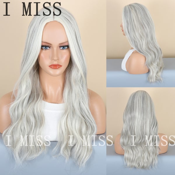 Dammode peruk vit grå gradient färg långt lockigt hår