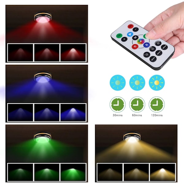 LED-belysning under skåp Laddningsbara trådlösa pucklampor för garderob med fjärrkontroll 3-pack