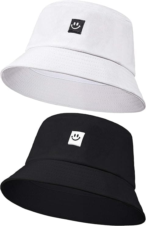 2-pack Leende Ansikte Hinkhatt Vikbara Strand Solhattar Fiskare Hattar för Kvinnor Män