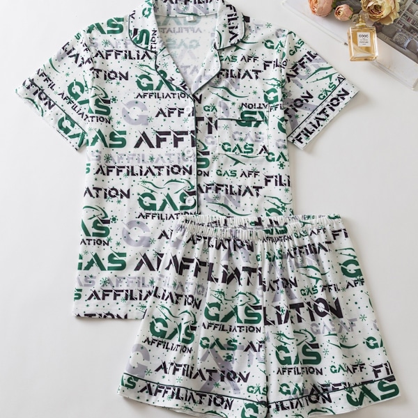 Nye kortærmede shorts afslappet cardigan ternet dame pyjamas hjemmetøj L green