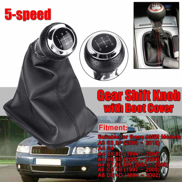 5-trinns manuell girkule i skinn med bagasjelokk-girknapp, for Audi A3 A4 Q5 S3 S4 A4 B5 A4 B6 A4 B7 A6 C5
