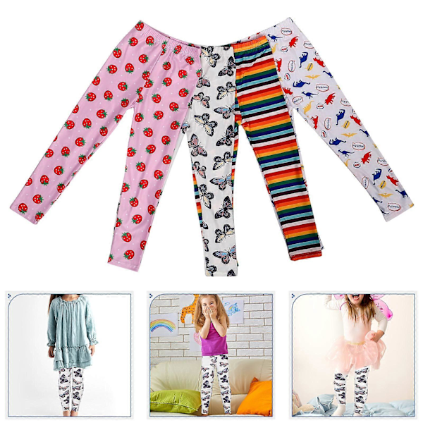 4kpl Tyttöjen Leggingsit Joustavat Slim Painetut Housut Pienten Tyttöjen Painetut Leggingsit (110cm)