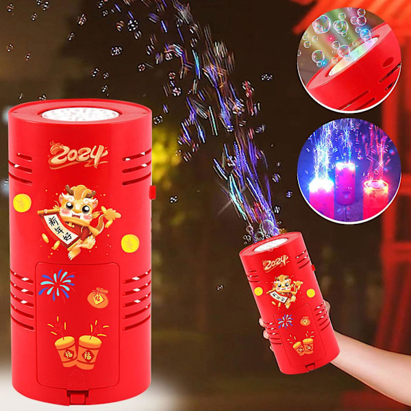 Drakyåret Nyår 2024 Nyårsbubbelmaskin 10 Hål Musik Ljus Färgglada Barnleksaker 50ml Red