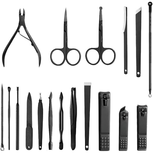 Manikyrset nagelklippare set 18-delad rostfritt stål nagelset med läderfodral nagelset för nagelvård pedikyr och manikyr (röd)