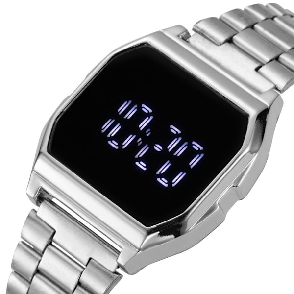 Luksuriøst LED Digitalt Ur til Kvinder Mænd Unisex Elektronisk Klokke Justerbar Rustfrit Stål Lænke Armbånd