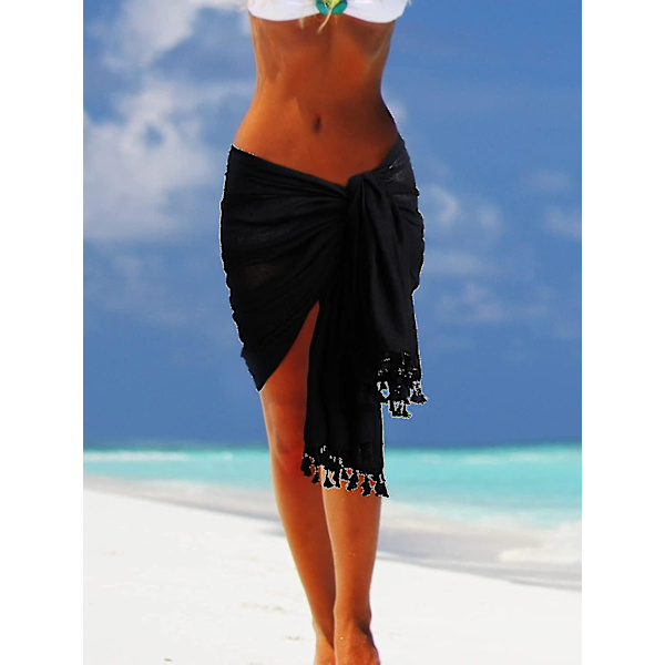2 stk. Kvinders Strand Batik Lang Sarong Badetøj Cover Up Wrap Pareo Med Kvast Til Kvinder Piger (sort, rød  XL)