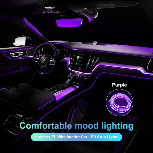 Bilinredningsljus, 5m bil LED-ljusremsa, 5v autointeriör LED-remsa, lämplig för alla bilmodeller omgivande ljus (lila)