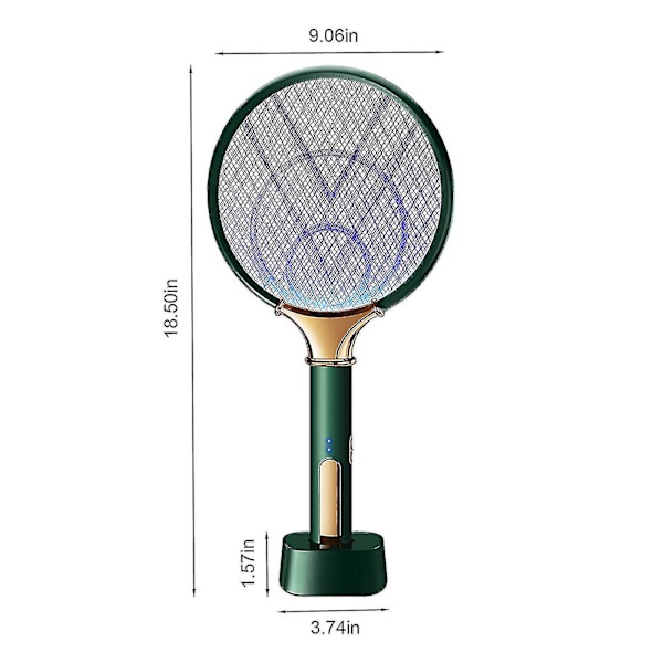 Elektrisk fluesmekker, elektrisk zapper, myggfellelampe & racket, myggdreper fluesmekker med lilla lyslokker for hjemmet innendørs utendørs - q34 Green
