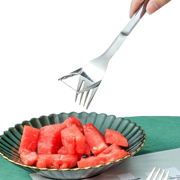 Multifunktionel vandmelongaffel i rustfrit stål melonskærer vandmelonskæremaskine vandmelonskæreværktøj vandmelonskæreværktøj