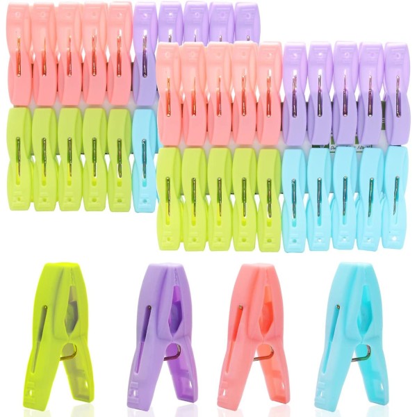 40 Durable Clothes Pegs - Washing Line Pegs With Spring (4 Colors)