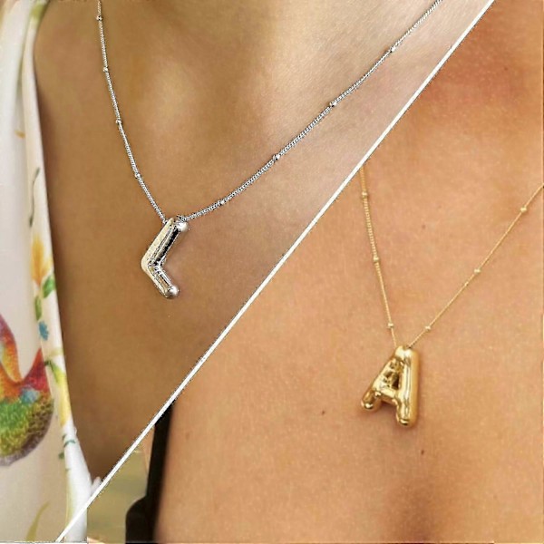 Bubble Letter Halsband Ballong Initial Halsband För Kvinnor Flickor Fint Alfabet Hänge 14k Guldpläterat Puffigt Namn Personliga Smycken Gåva O Silver