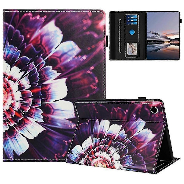 Samsung Galaxy Tab A9 -kotelolle kuvioitu nahkainen tablettisuojus automaattisella lepo-/herätystoiminnolla ja korttipidikkeellä Colorful Flowers