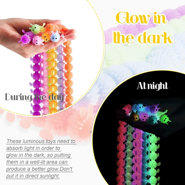 6 stycken självlysande larver Fidget Sensorisk leksak för ångest, stress relief Fuzzy Stretchy Worm Glow in The Dark Nudel