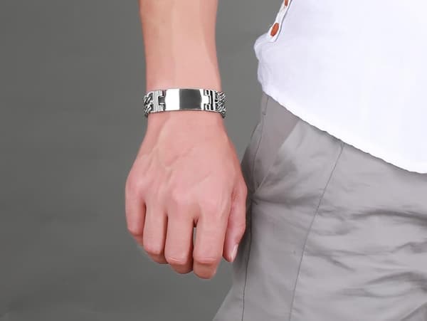 Personlig Gratis Gravering Tilpasset Rustfrit Stål Dobbelt Lænke Armbånd Til Mænd, 22,1 cm