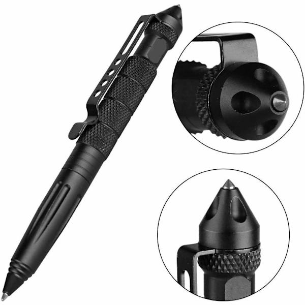 Taktisk Penna Multifunktionsverktyg Outdoor Multitool Penna Aluminiumlegering Glasbrytare EDC Outdoor Överlevnadsverktyg Svart Kulspetspenna