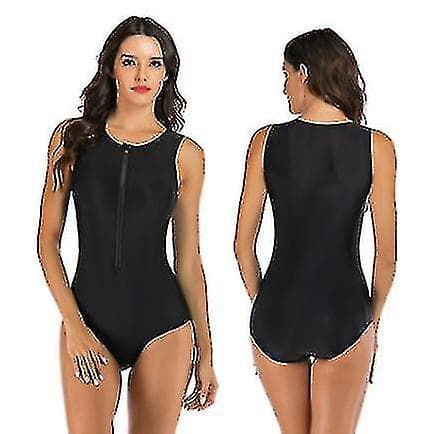 Dame Rash Guard Badedragt Lynlås Front Print Kortærmet Hel Badedragt