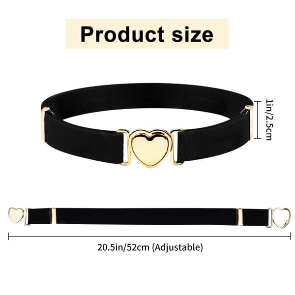 Pakke Børnebælte Elastisk Bælte Piger Justerbart Stræk Bælte Hjerte Spænde Elastisk Børnebælte Taljebælte 60 x 2,5 cm Til Kjoler Jeans Bukser