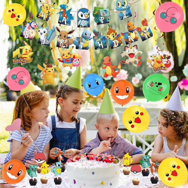 Födelsedag Deco Pikachu Ballonger Grattis på födelsedagen Banner Ballonger Tårtdekorationer