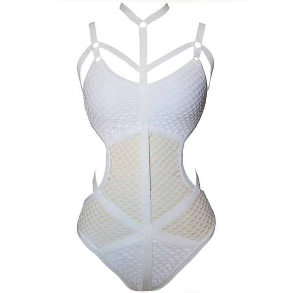 Kvinners gjennomsiktig strikket fiskenett-badesett White 5XL