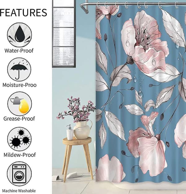 Blommiga Duschdraperier För Badrum, Rosblommor Duschdraperi Set Blue 72*72 inch