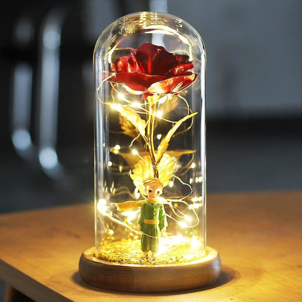 Lille prins kunstig blomst 24k guldfolie evig rose i glas med lys dekoration til hjemmet Fødselsdagsgave mors dag gaverxwz001