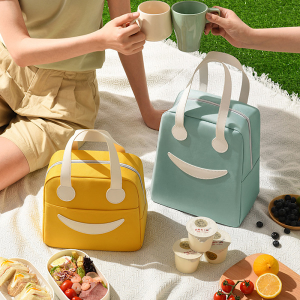 Isolert Kjølebag Smiley Lunsjbag Lett å Rengjøre Lunsjbag Gray 24*28*13cm