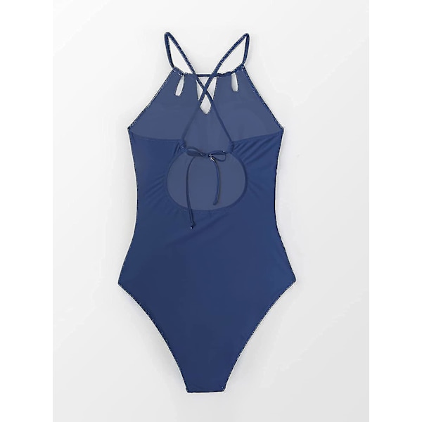 Dam badkläder i ett stycke med hög hals, strandkläder, rynkad magkontroll, baddräkt Yale Blue M