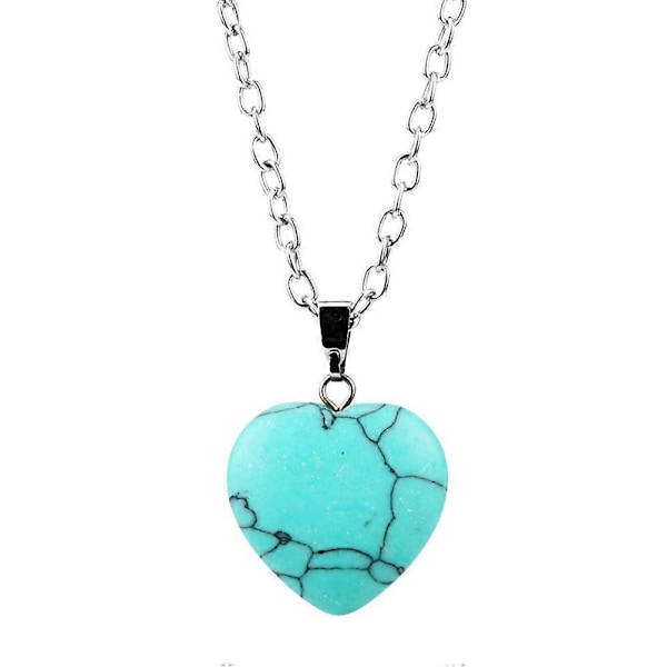 Stilfullt halsband med hjärtformat hänge i natursten för älskare, rosa kvartskristall onyx smycke (Blå turkos)