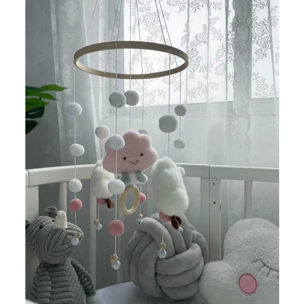 Baby Wind Chime Crib med filtballer 3D Clouds Mobile Bedbell Baby Crib Hengespill Mobil for Barnehage Barn Sengeinnredning