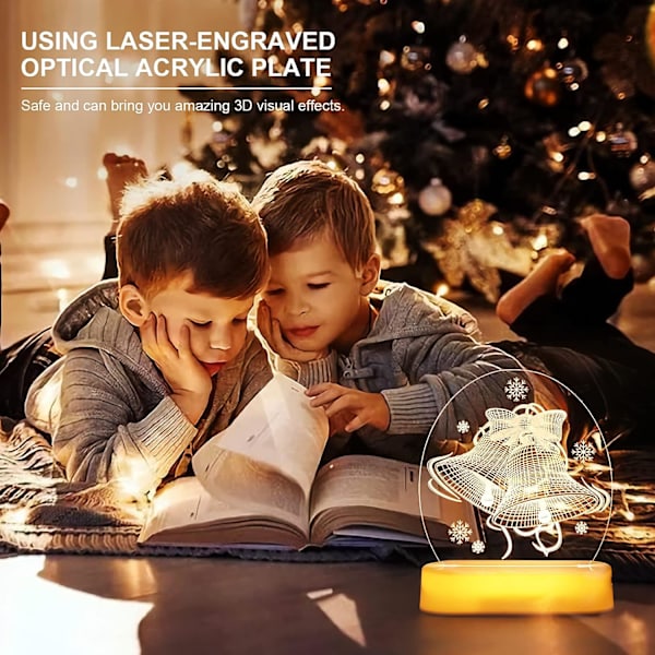 Julelys Klokker Julepynt 3D Lampe Varmt Hvid