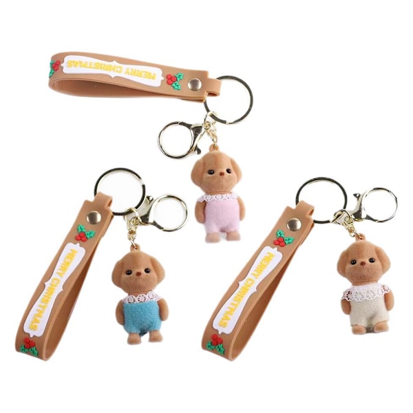 Sylvanian Family pudel liten näsa nyckelring hänge för flickvän att skicka flickvän väska hänge docka Beige