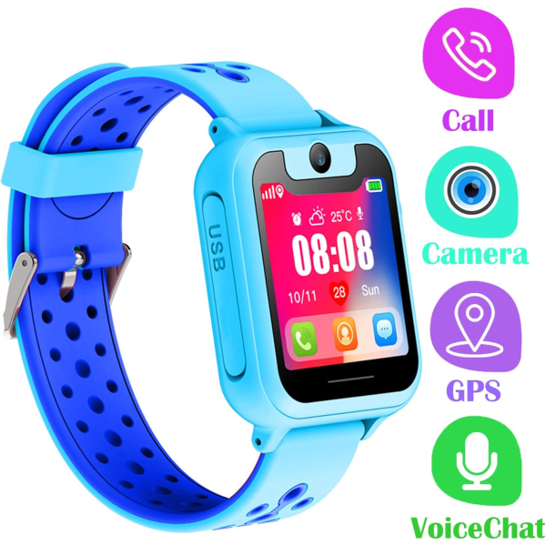Smartwatch-telefon for barn med GPS-sporing - Gutter og jenter GPS LBS-posisjonsklokker med kameraspill