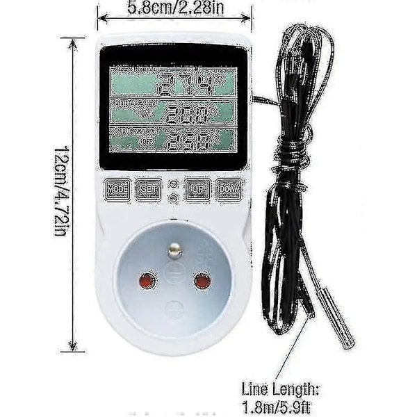 Digital Temperaturkontroller Sokkel Varme Kjøling Termostat 230V med Sensor Sokkel og Probe LCD-Skjerm for Drivhus, Akvarium, Terrarium, Rep