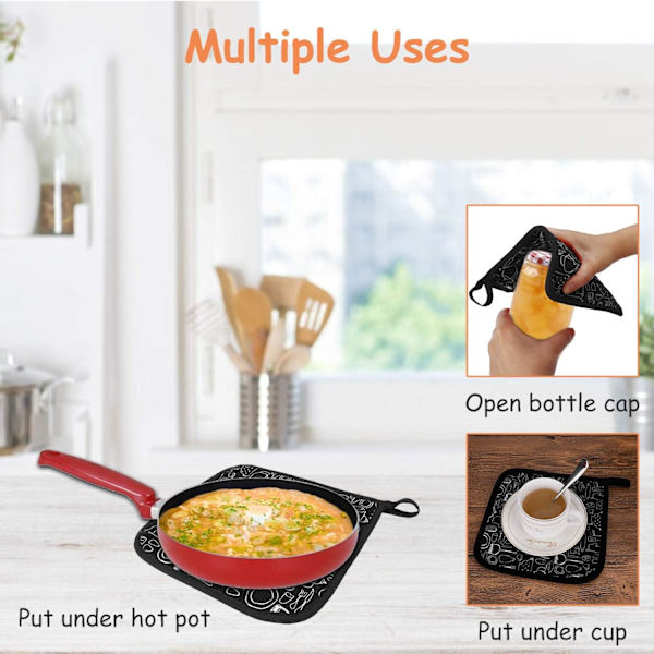 Ugnvante och grytlappsset, värmebeständigt 1 vante och 2 grytlappar Kök Matlagning Bakning Grill 3 delar (Svart)