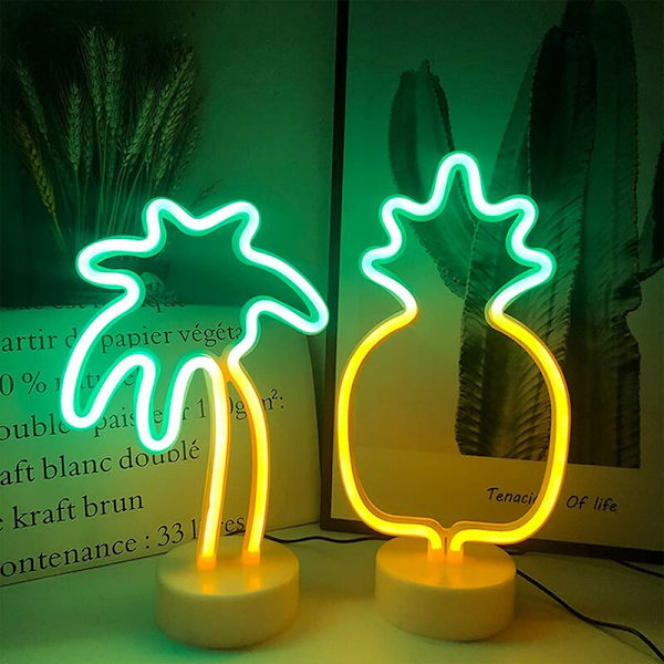 Palme Neon Natlampe Med Led-fod Stativ Batteri Eller Usb-drevet Til Soveværelse Julefest (palmetræer Gul + Grøn-kokosnød)