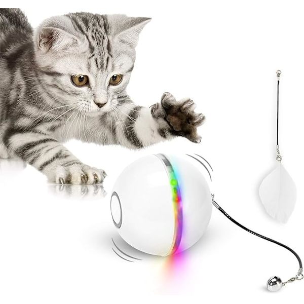 Katt Leksak, Leksaksboll med LED-Ljus, 360 Graders Automatisk Rotation och USB-Laddning Interaktiv Katt Leksak, för Husdjur Hundar Kattungar
