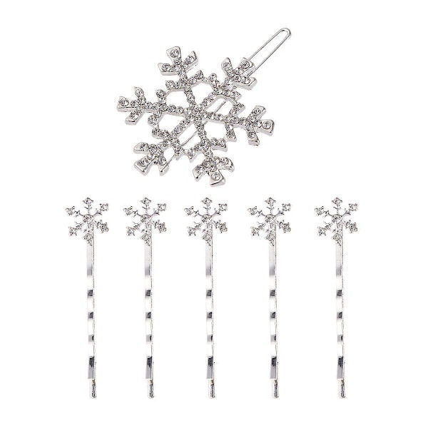 6 stk. Snøfnugg Hårnåler Blandet Bånd Hårspenner Barrettes Hårtilbehør for Barn (5 Hvite Hårnåler + 1 Hvit Klype)