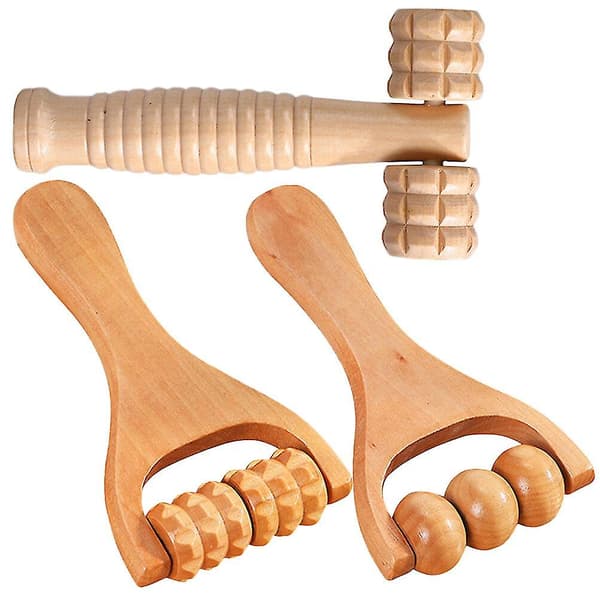 3 stk. Massage Roller Kropsrulle Multifunktionel Fodmassager Trærulle Massageredskab