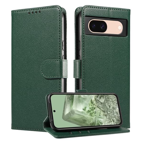 Kompatibel med Google Pixel 9876 Plånbok Läderfodral Flipskydd green Pixel 9 6.3 inch