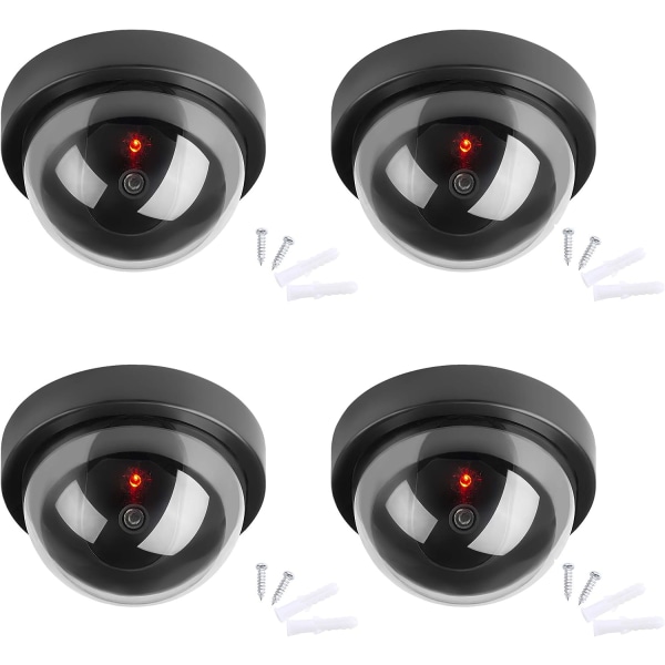 Rundt dummy-kamera CCTV-overvåkingskamera Sikkerhetskamera med blinkende LED-lys - 4 deler (svart)