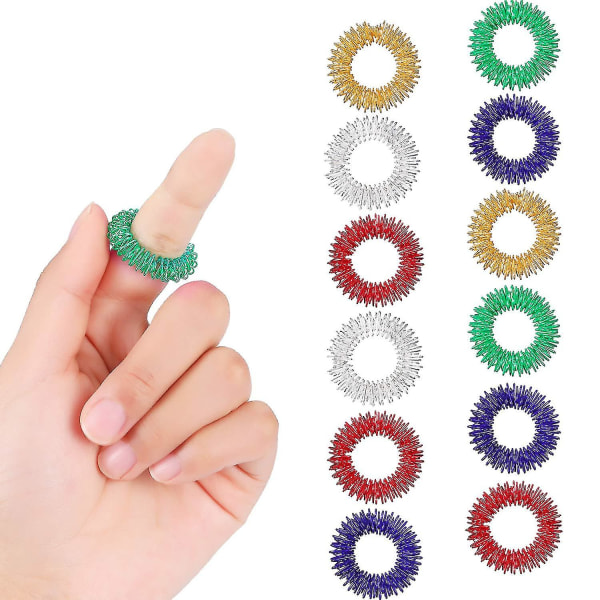 12 stk akupressurring spiky sensoriske fingerringer massasjeringer Se