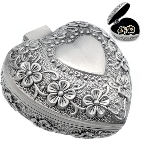 Retro hjärtformad smyckeskrin i metall Liten smyckeskrin Hjärtformad smyckeskrin snidad design ger retrostil