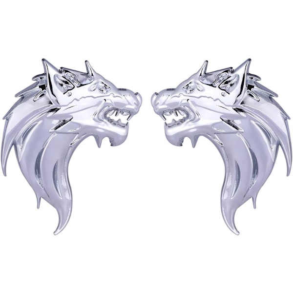 Bilsticker Auto Emblem Dekal 1 Par 3D Metall Ulv Badge Dekal Sticker Metall Bil Lastebil Motorsykkel Emblem Dekal Dekorasjon (Sølv)