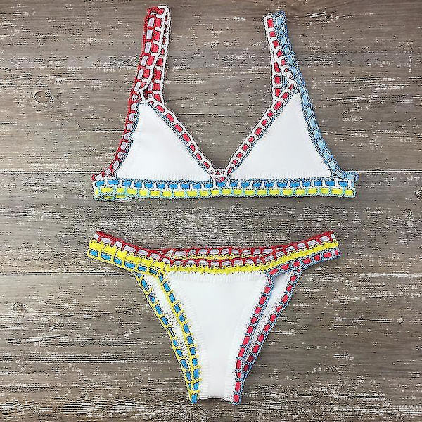Virkattu uimapuku bikinit naisille uima-asu seksikäs side brasilialainen bikini 2023 uimapuvut naiset Yellow S