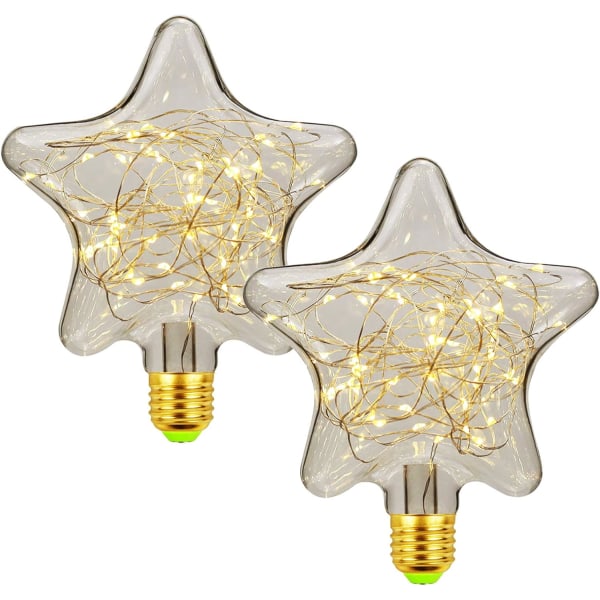 LED E27 Deko Creative Fairy Bulb 1,5W varmvit Edison-lampa dekorativ stjärn- och hjärtbelysning för jul, fest, bröllop