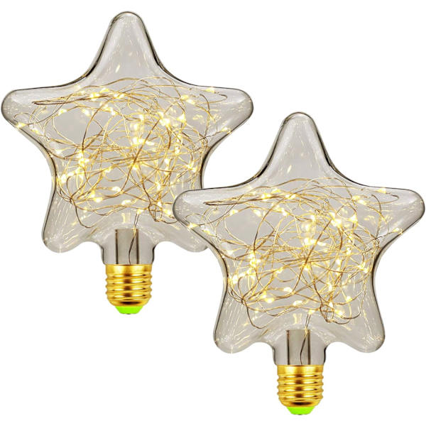 LED E27 Dekorativ Kreativ Feelyse Pære 1.5W Varmt Hvit Edison Pære Dekorativ Stjerne & Hjerte Belysning for Jul, Fest, Bryllup