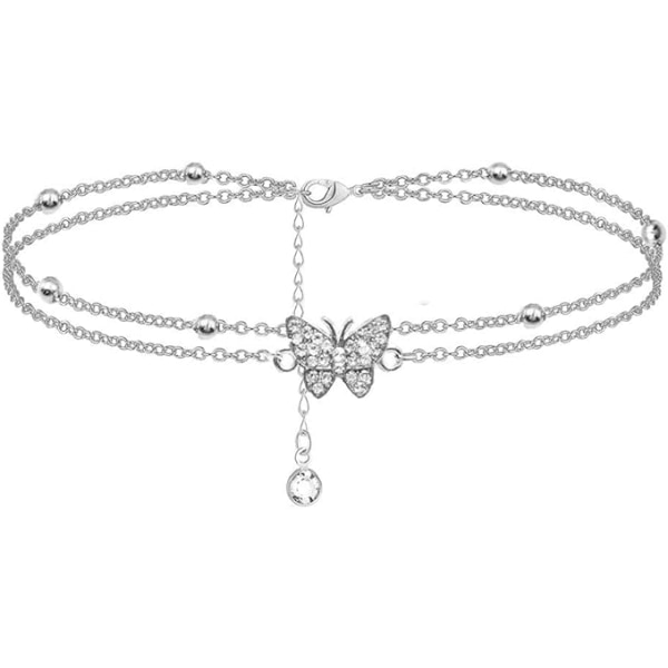 14k Butterfly Silver Anklets för kvinnor - Justerbara Ankles för kvinnor - Smycken Anklet Gifts för kvinnor tonåringar och flickor