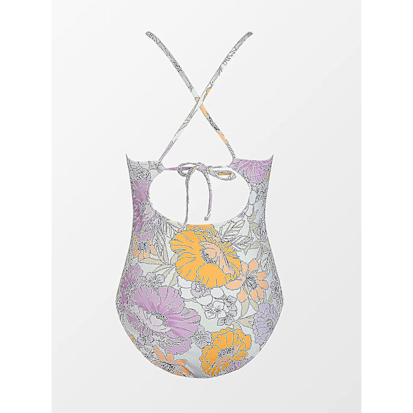 Dam badkläder i ett stycke med hög hals, strandkläder, rynkad magkontroll, baddräkt Lavender M