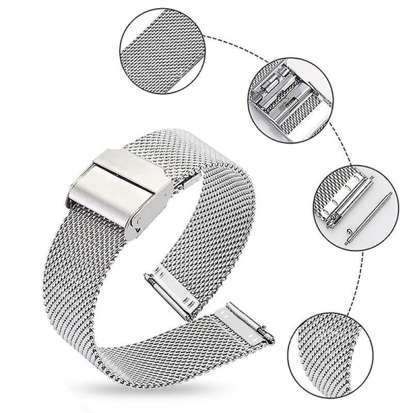 121314151617182022mm Milanese Loop Hurtigutløsning Stålrem Mann Kvinne Mesh Metall Erstatning Armbånd Klokkebånd Silver 14mm